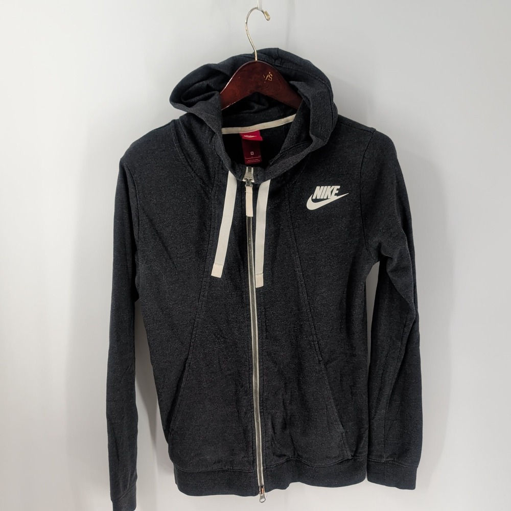 Nike Activewear Long Sleeve Pockets Gym Full Zip‎ Hoodie Charcoal Gray Size S
